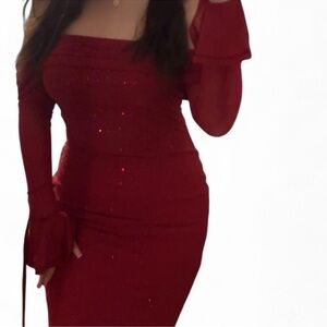 Fashion Nova Red Long Sleeve Dress